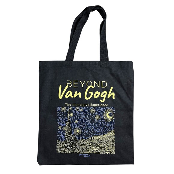 Beyond Van Gogh Black Printed Book Tote Shopping Bag  NWOT  Starry Night Q-Tees - Picture 1 of 4